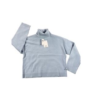 NWT Magaschoni Light Blue Ribbed Turtleneck Sweater M/M‎ Diagonal Stripe Detail